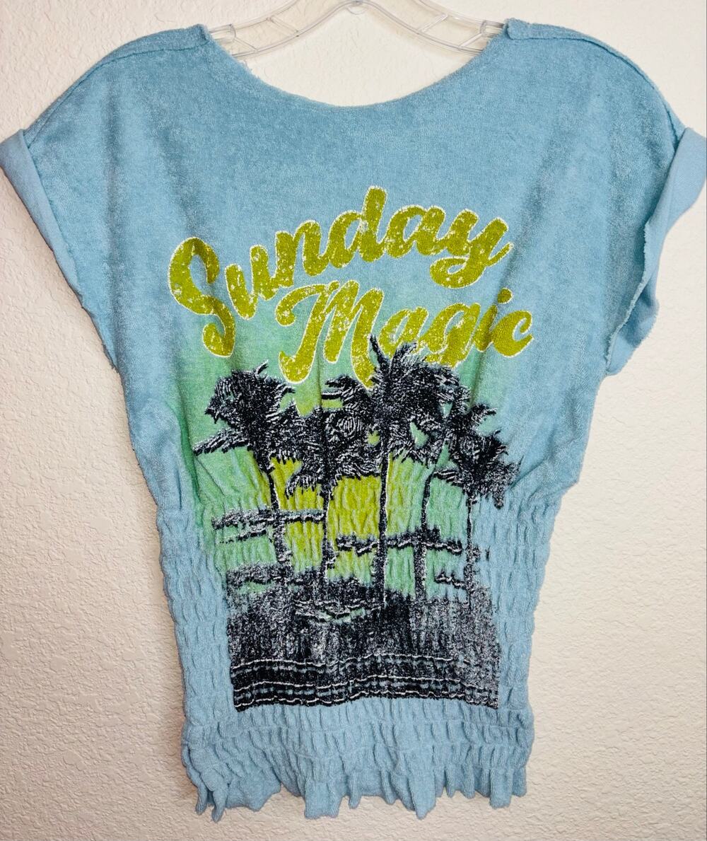 Free People Sadie Towel Terry Smocked Top, "Sunday Magic", NWOT, Women's XS